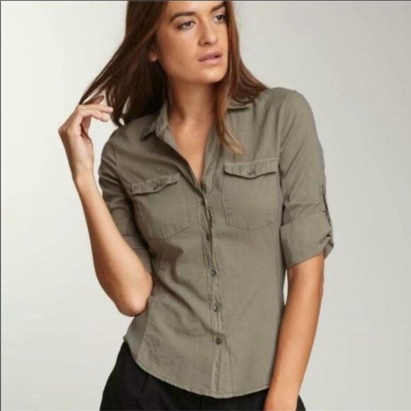 James Perse Tops - James Perse Tan/Taupe Contrast Panel Standard Button Up Shirt